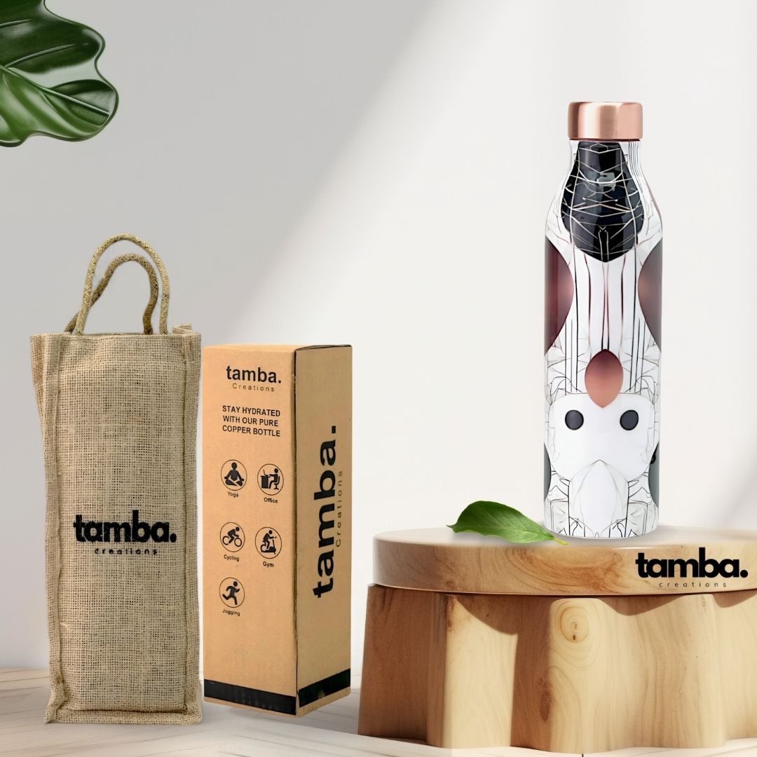 š· Premium Copper Bottle ā Geometric Print Design (1 Litre, Leak-Proof)