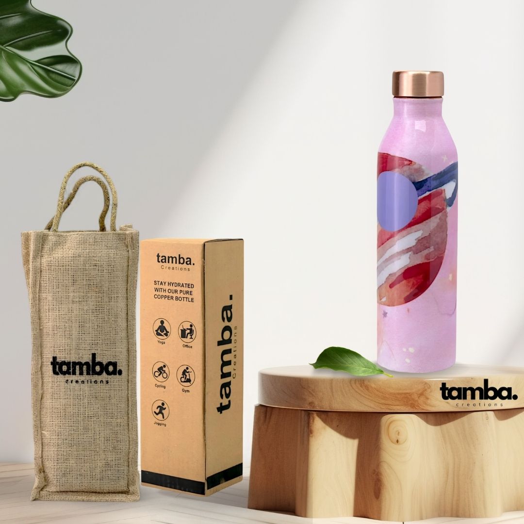 š Abstract Saturn Design ā Pure Copper Water Bottle (1 Litre, Leak-Proof)