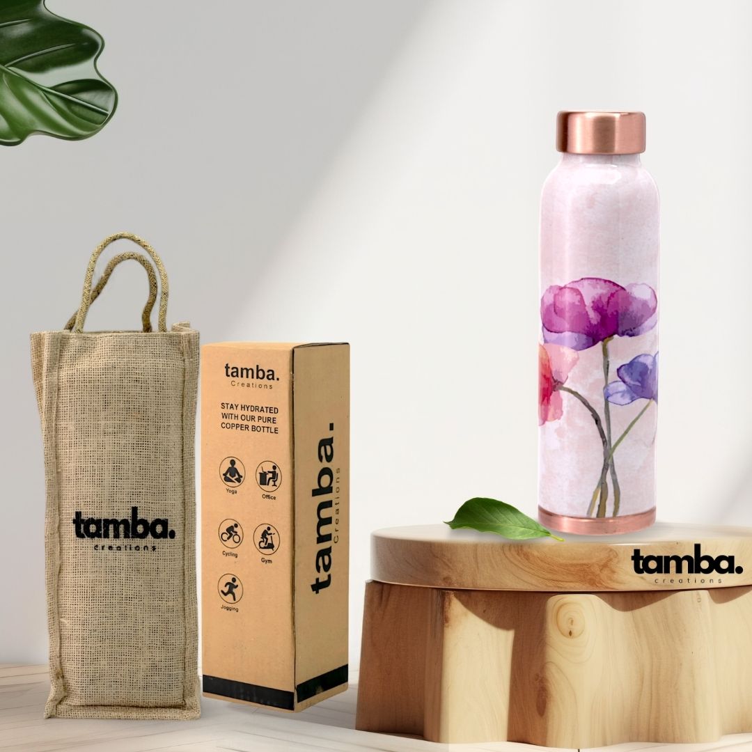Trio Floral Design Pure Copper Water Bottle – 900ml | Tamba Creations