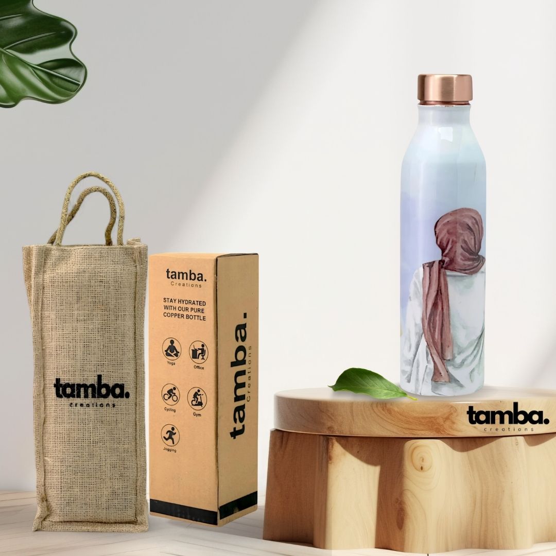 Women Portrait Design Pure Copper Water Bottle – 1 Litre | Tamba Creations
