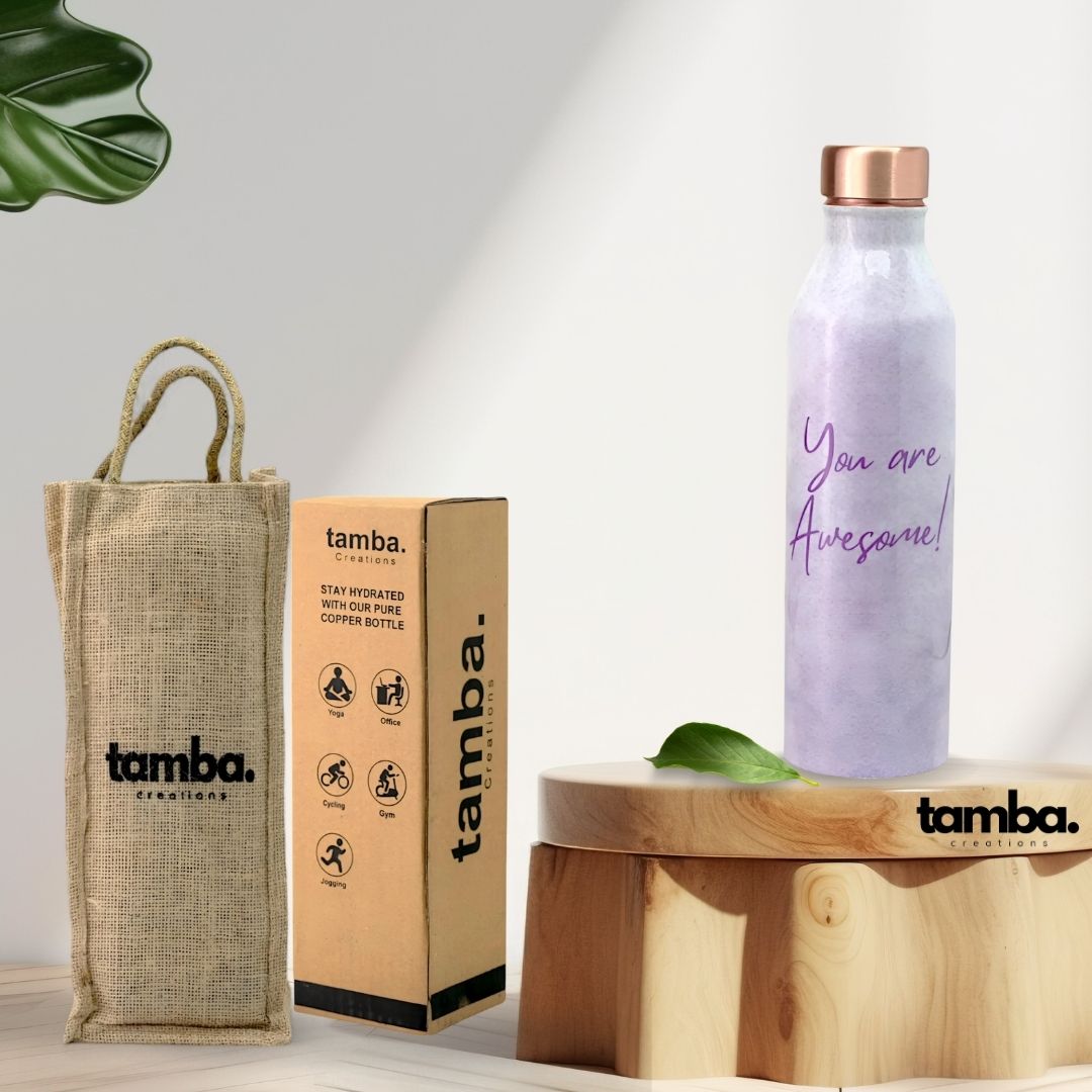 “You Are Awesome” Design Pure Copper Water Bottle – 1 Litre | Purple Variants | Tamba Creations