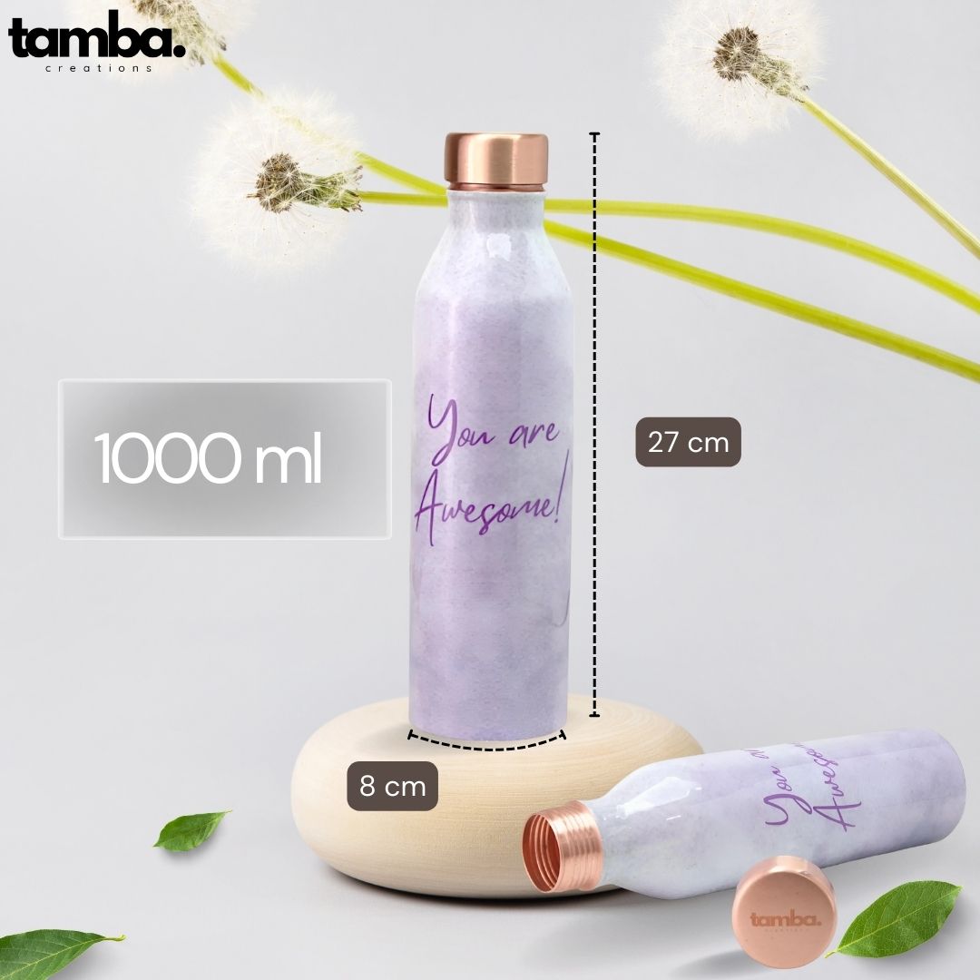 “You Are Awesome” Design Pure Copper Water Bottle – 1 Litre | Purple Variants | Tamba Creations