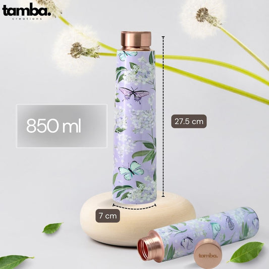 Majestic Floral Design Pure Copper Water Bottle β 850ml | Tamba Creations