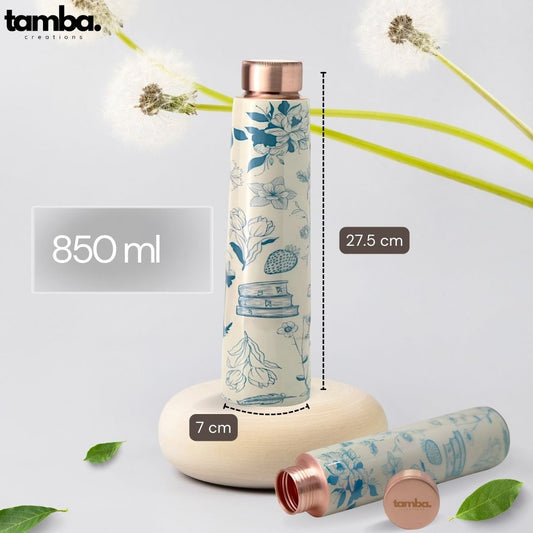 Flower Design Pure Copper Water Bottle β 850ml | Tamba Creations