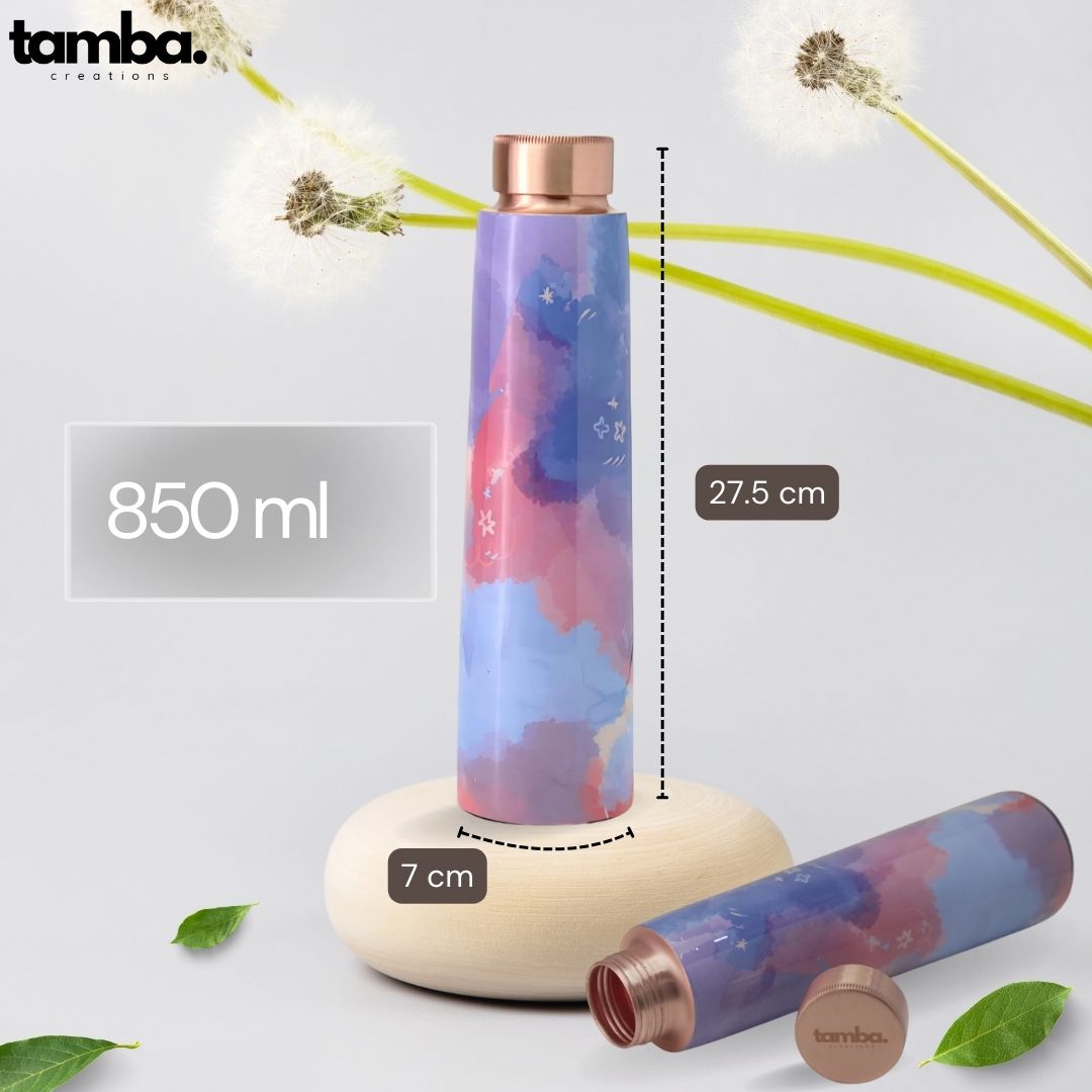 Abstract Watercolor Pattern Pure Copper Water Bottle – 850ml | Tamba Creations