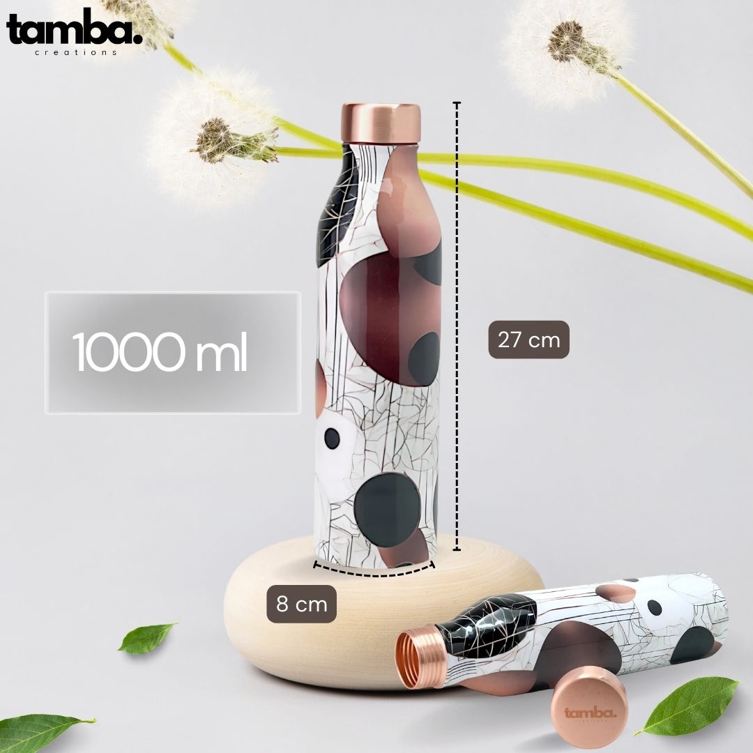 š· Premium Copper Bottle ā Geometric Print Design (1 Litre, Leak-Proof)