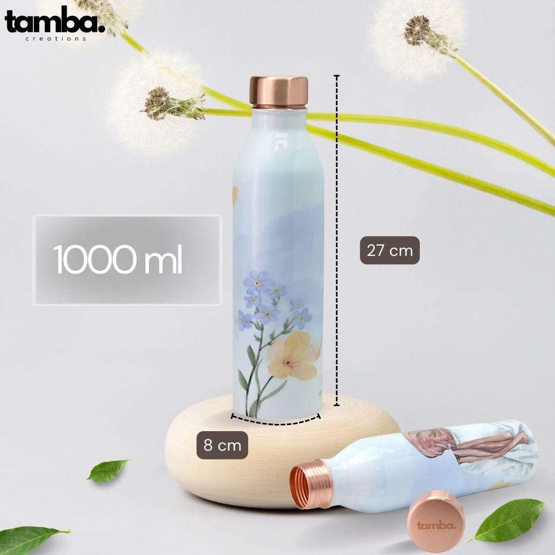 Women Portrait Design Pure Copper Water Bottle – 1 Litre | Tamba Creations