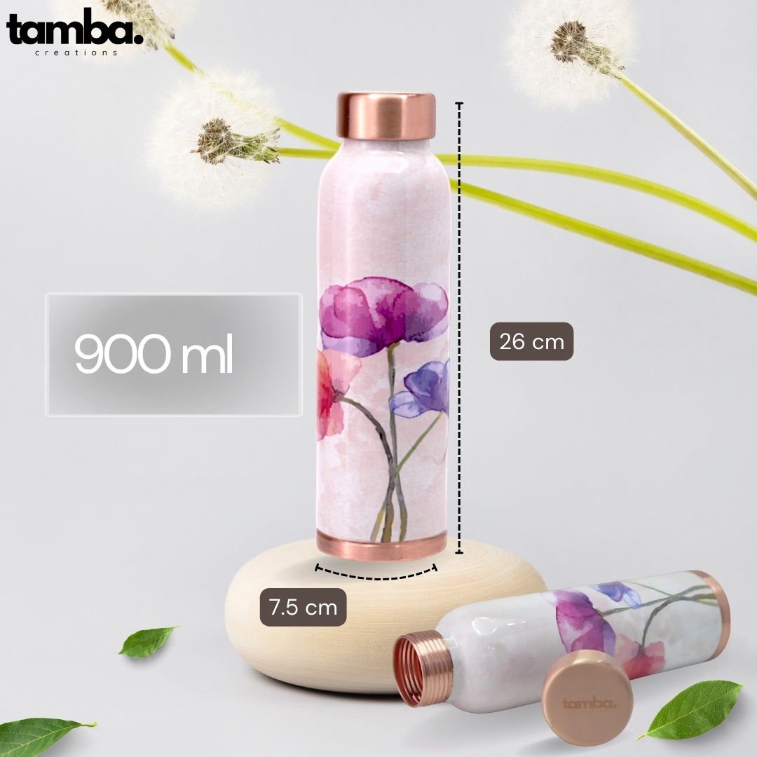 Trio Floral Design Pure Copper Water Bottle – 900ml | Tamba Creations