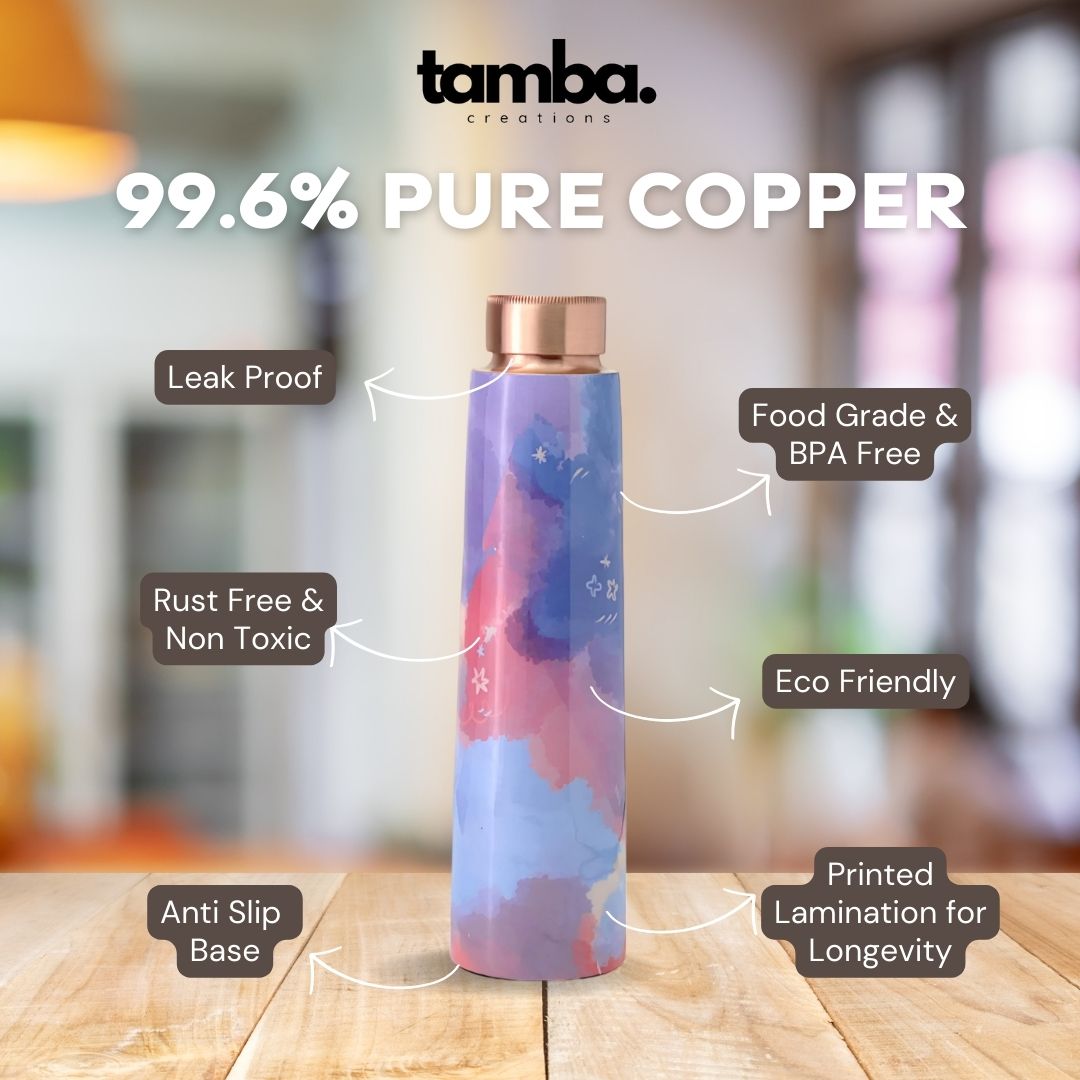 Abstract Watercolor Pattern Pure Copper Water Bottle – 850ml | Tamba Creations