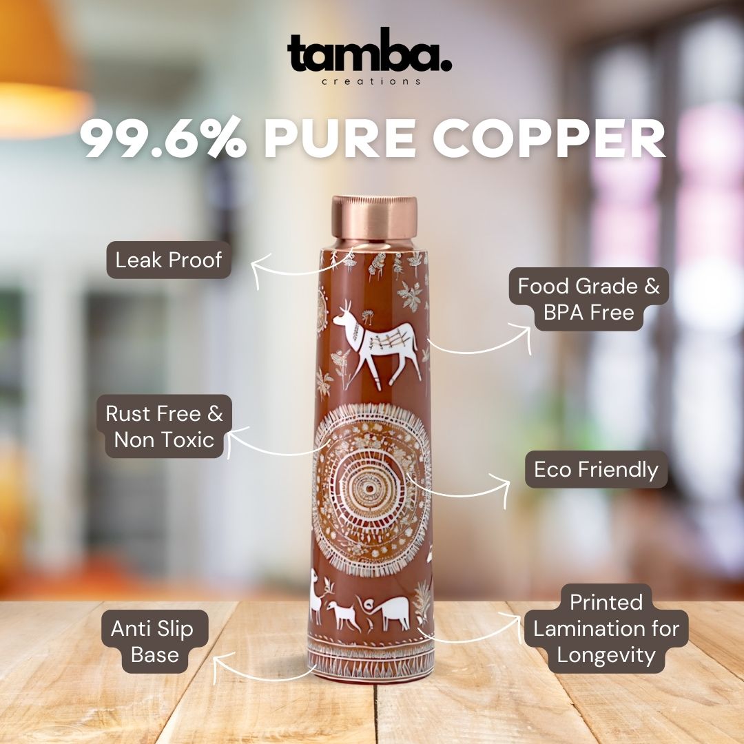 Mandala Traditional Design Pure Copper Water Bottle – 850ml | Tamba Creation