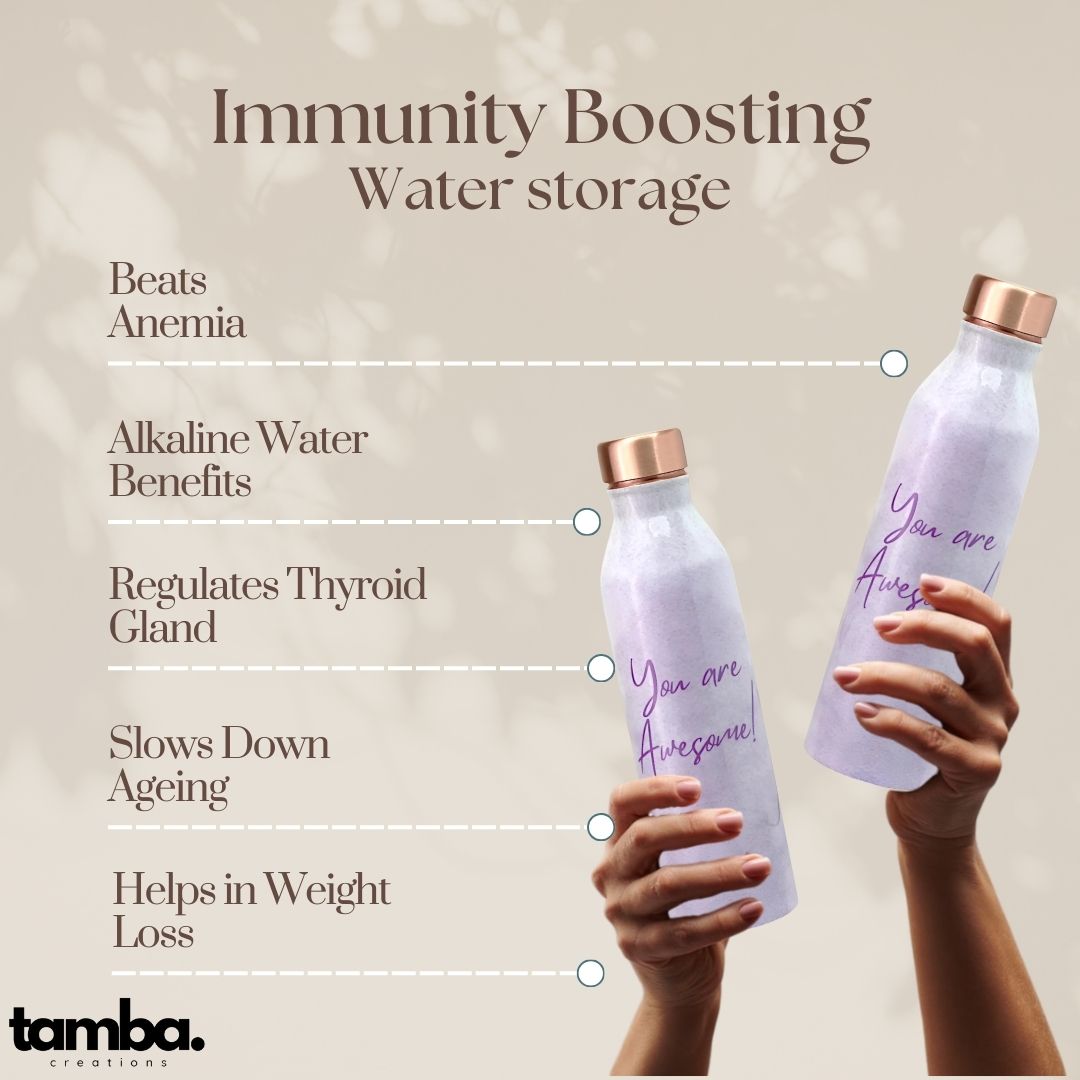 “You Are Awesome” Design Pure Copper Water Bottle – 1 Litre | Purple Variants | Tamba Creations