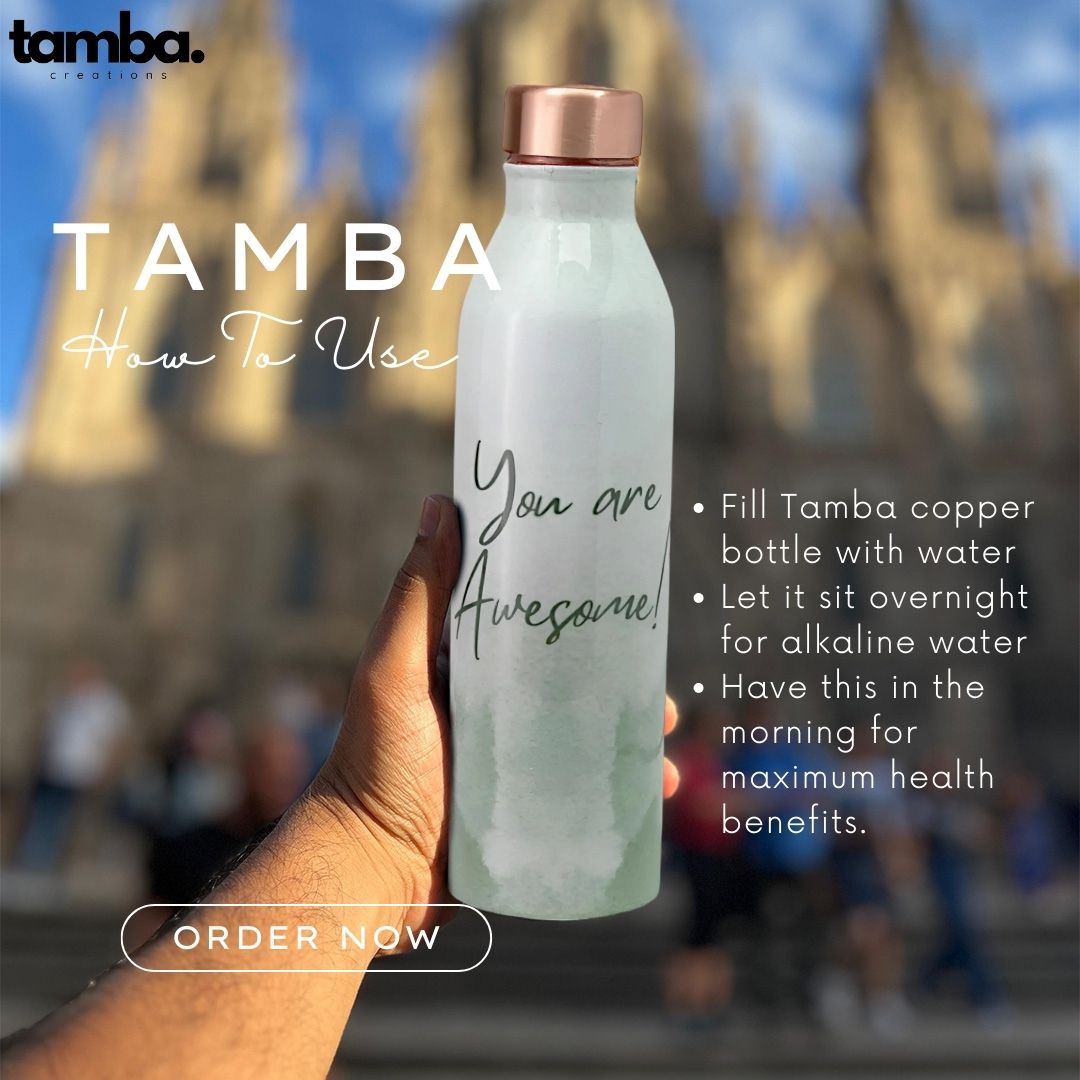 “You Are Awesome” Design Pure Copper Water Bottle – 1 Litre | Green Variants | Tamba Creations
