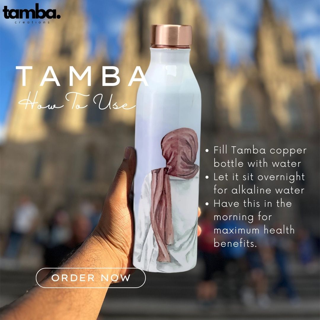 Women Portrait Design Pure Copper Water Bottle – 1 Litre | Tamba Creations
