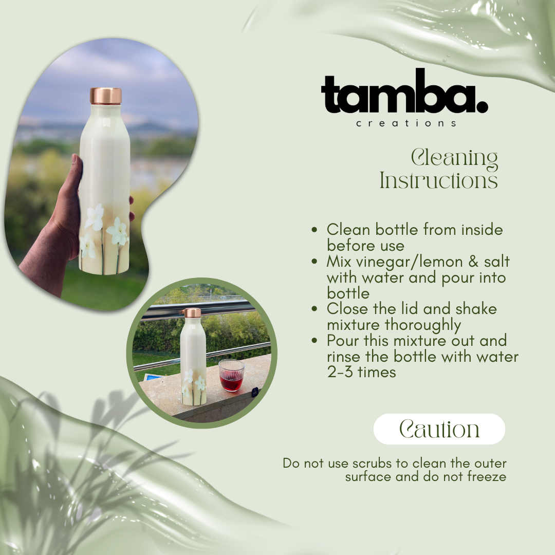 TAMBA CREATIONS Copper Water Bottle-Minimalistic Floral Design | Stylish BPA-Free Drinkware, Rust-Proof & Eco-Friendly | Ideal for Home, Office, Gym | Unique Special Occasion Gift (1L, Pack of 1)