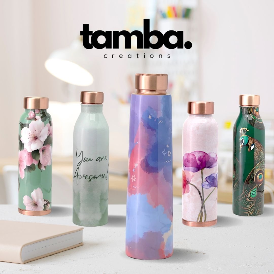 Abstract Watercolor Pattern Pure Copper Water Bottle – 850ml | Tamba Creations