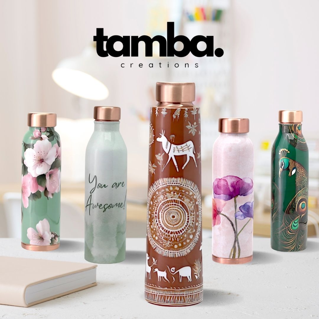 Mandala Traditional Design Pure Copper Water Bottle – 850ml | Tamba Creation