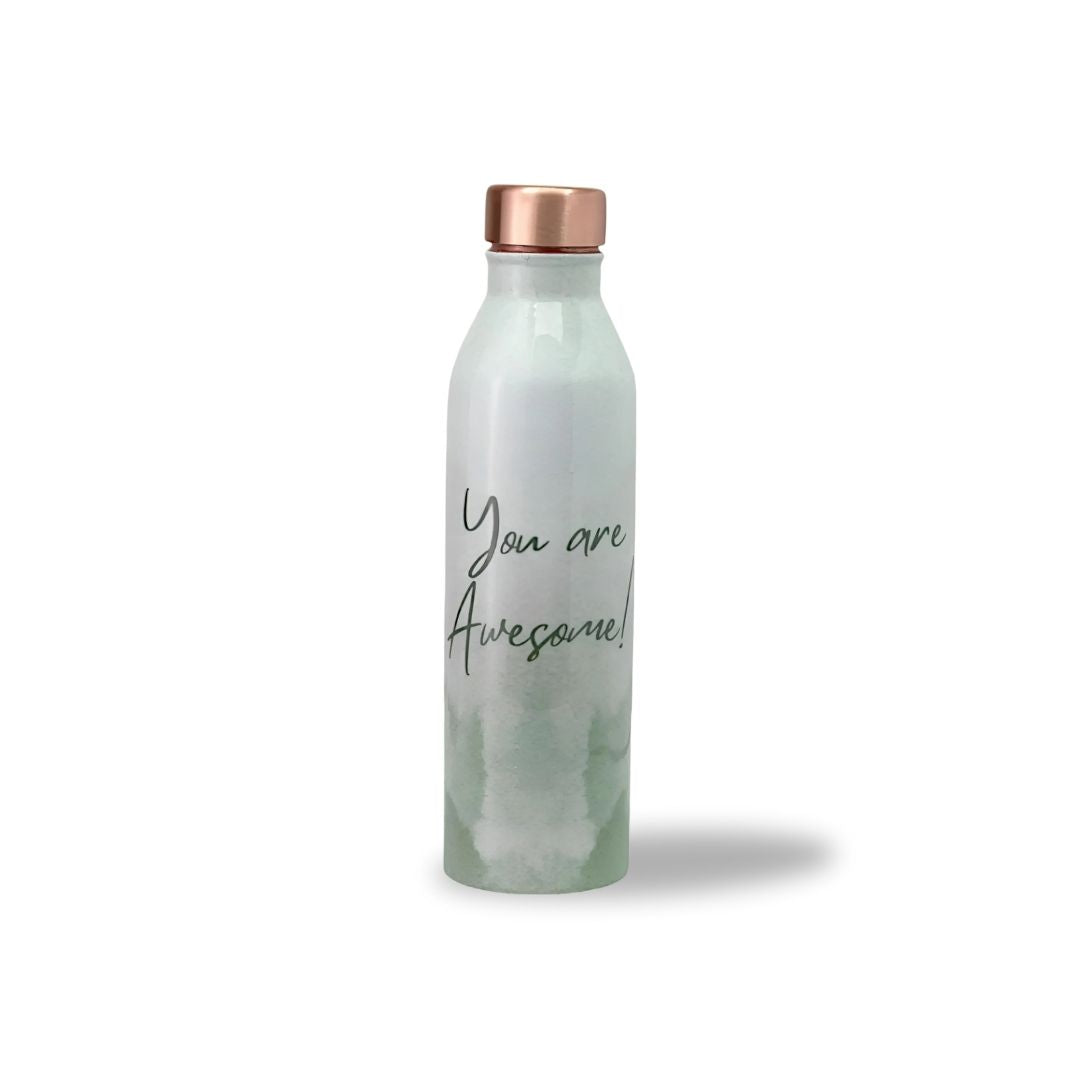 “You Are Awesome” Design Pure Copper Water Bottle – 1 Litre | Green Variants | Tamba Creations