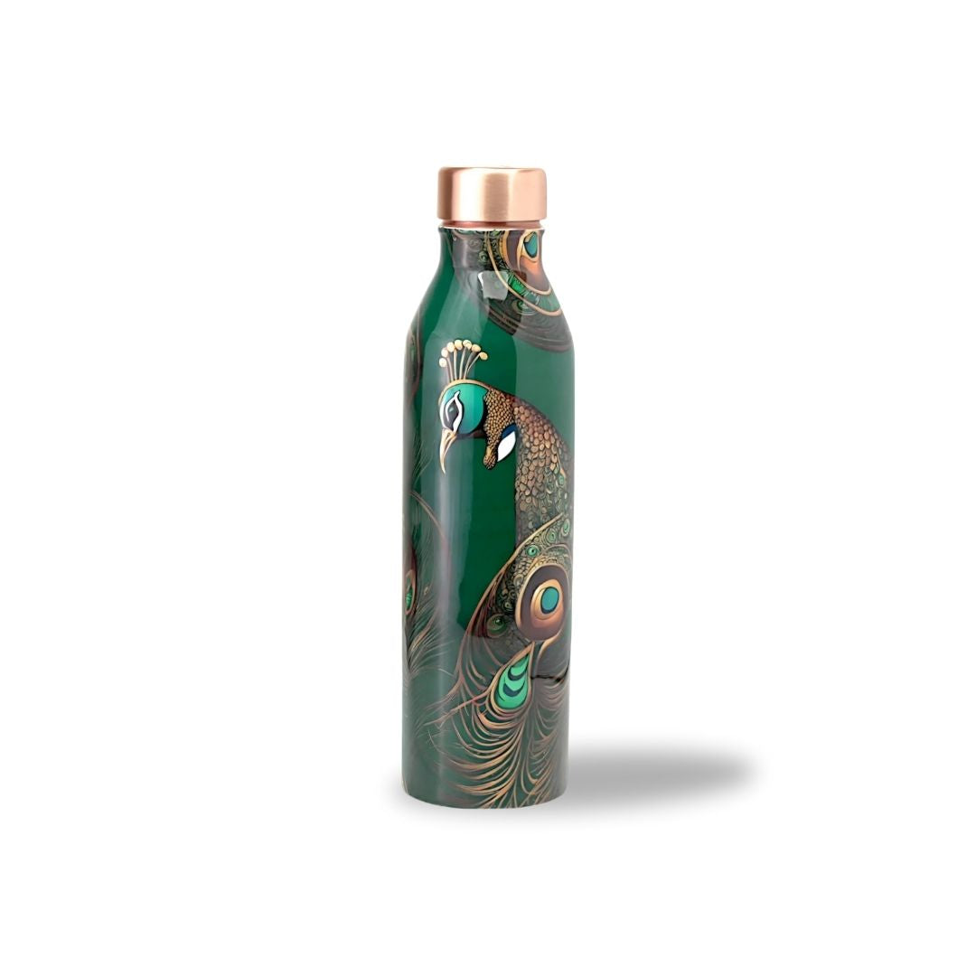 Peacock Design Pure Copper Water Bottle – 1 Litre | Tamba Creations