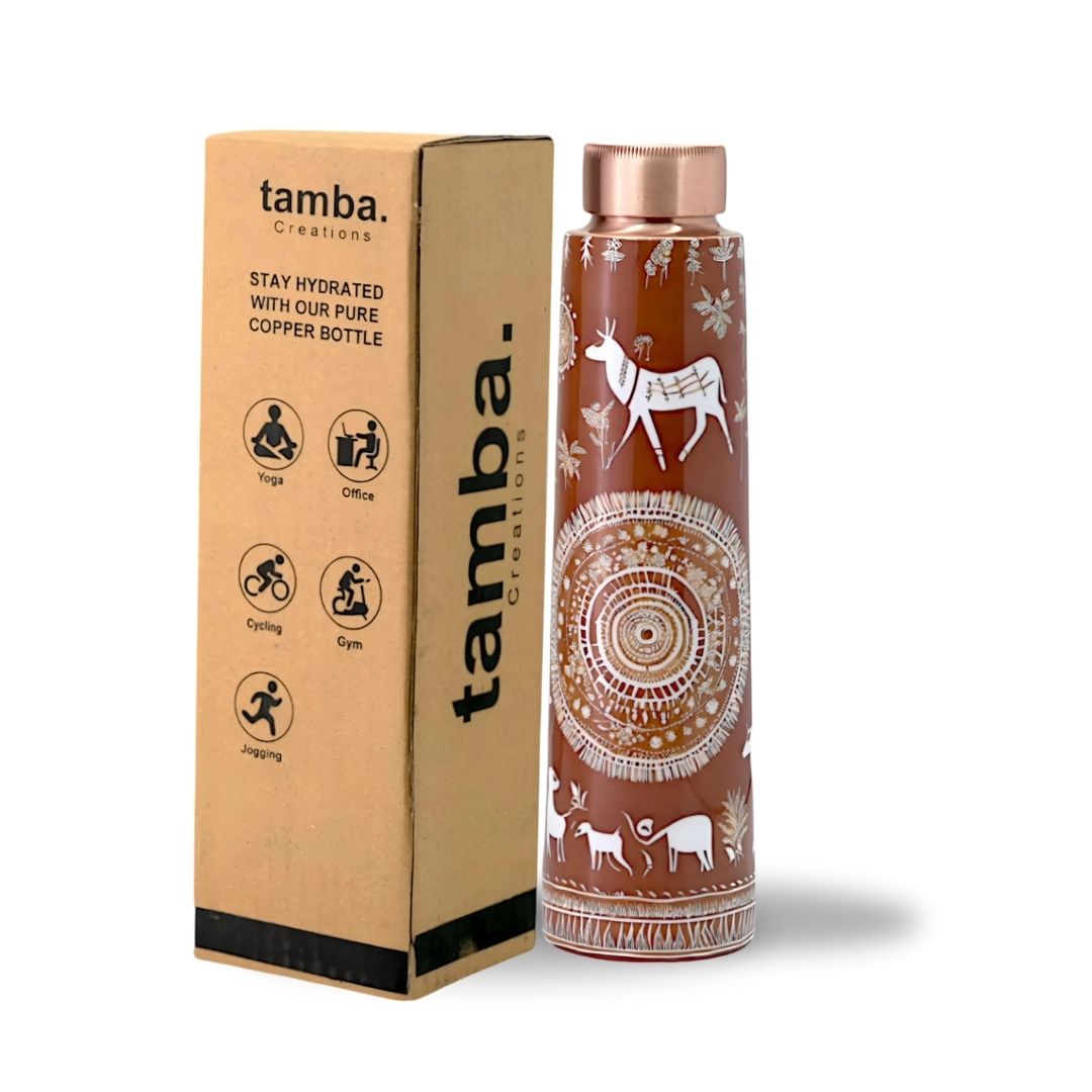 Mandala Traditional Design Pure Copper Water Bottle – 850ml | Tamba Creation
