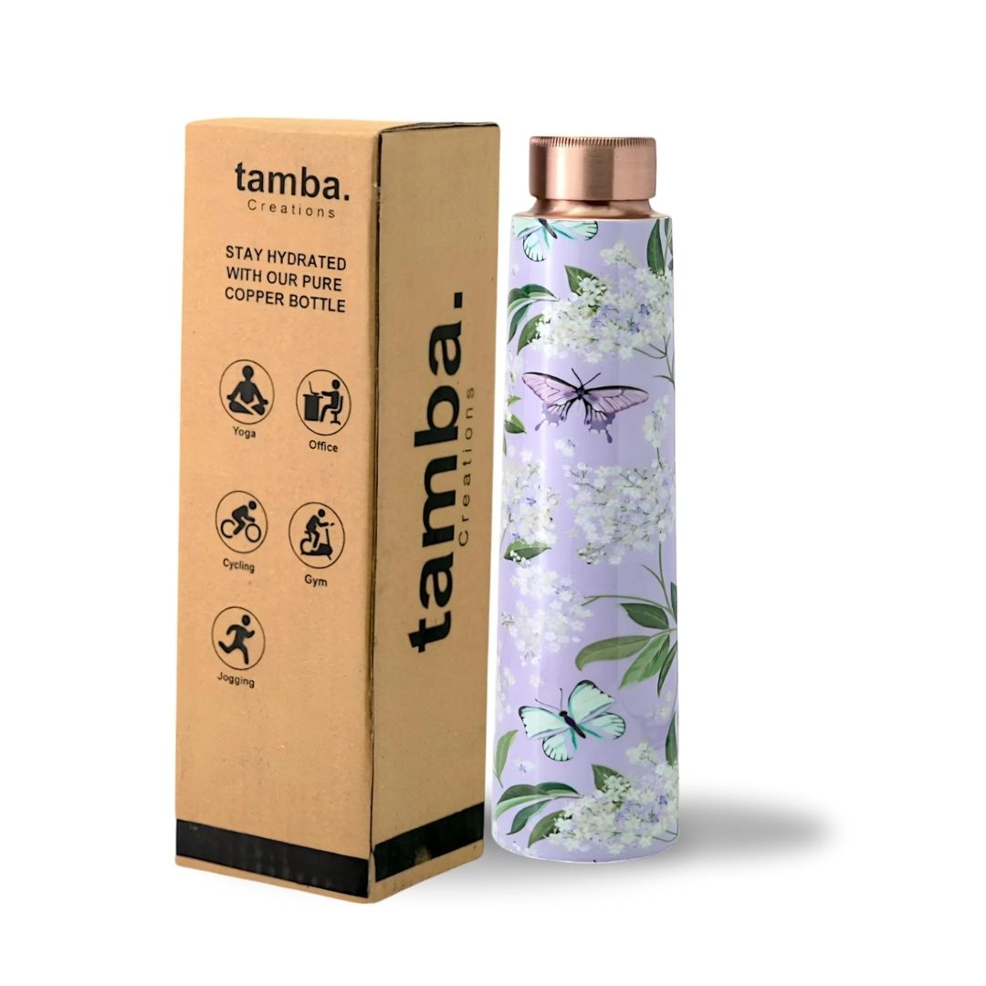 Majestic Floral Design Pure Copper Water Bottle – 850ml | Tamba Creations
