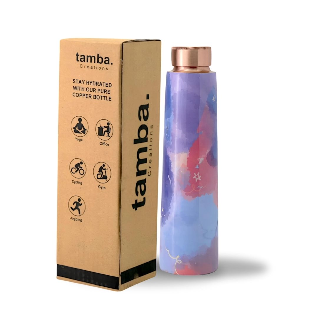 Abstract Watercolor Pattern Pure Copper Water Bottle – 850ml | Tamba Creations