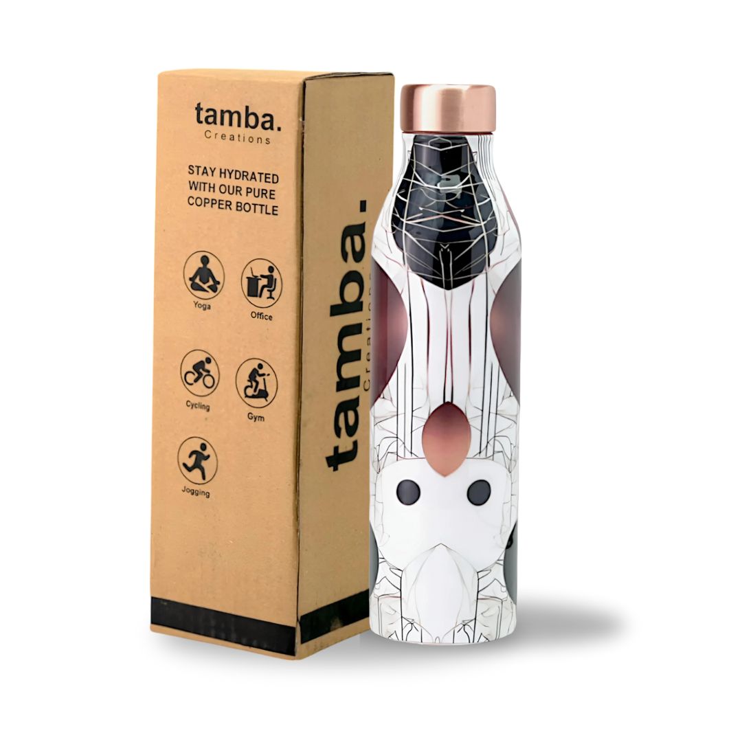 🔷 Premium Copper Bottle – Geometric Print Design (1 Litre, Leak-Proof)