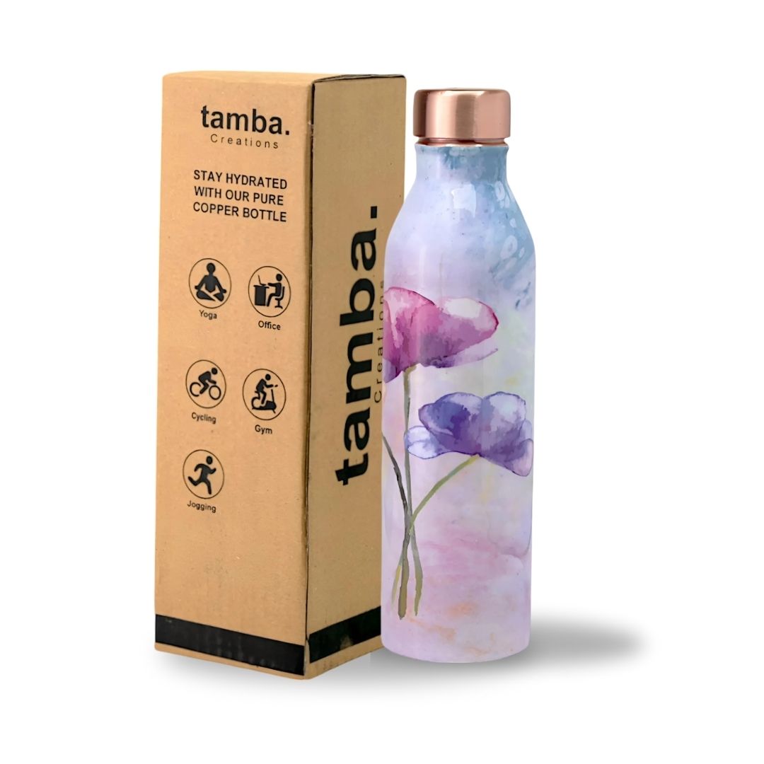 🌸 Handcrafted Floral Copper Bottle – Elegant Design (1 Litre)