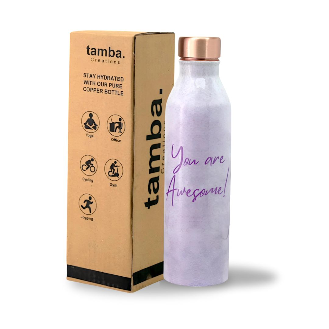 “You Are Awesome” Design Pure Copper Water Bottle – 1 Litre | Purple Variants | Tamba Creations