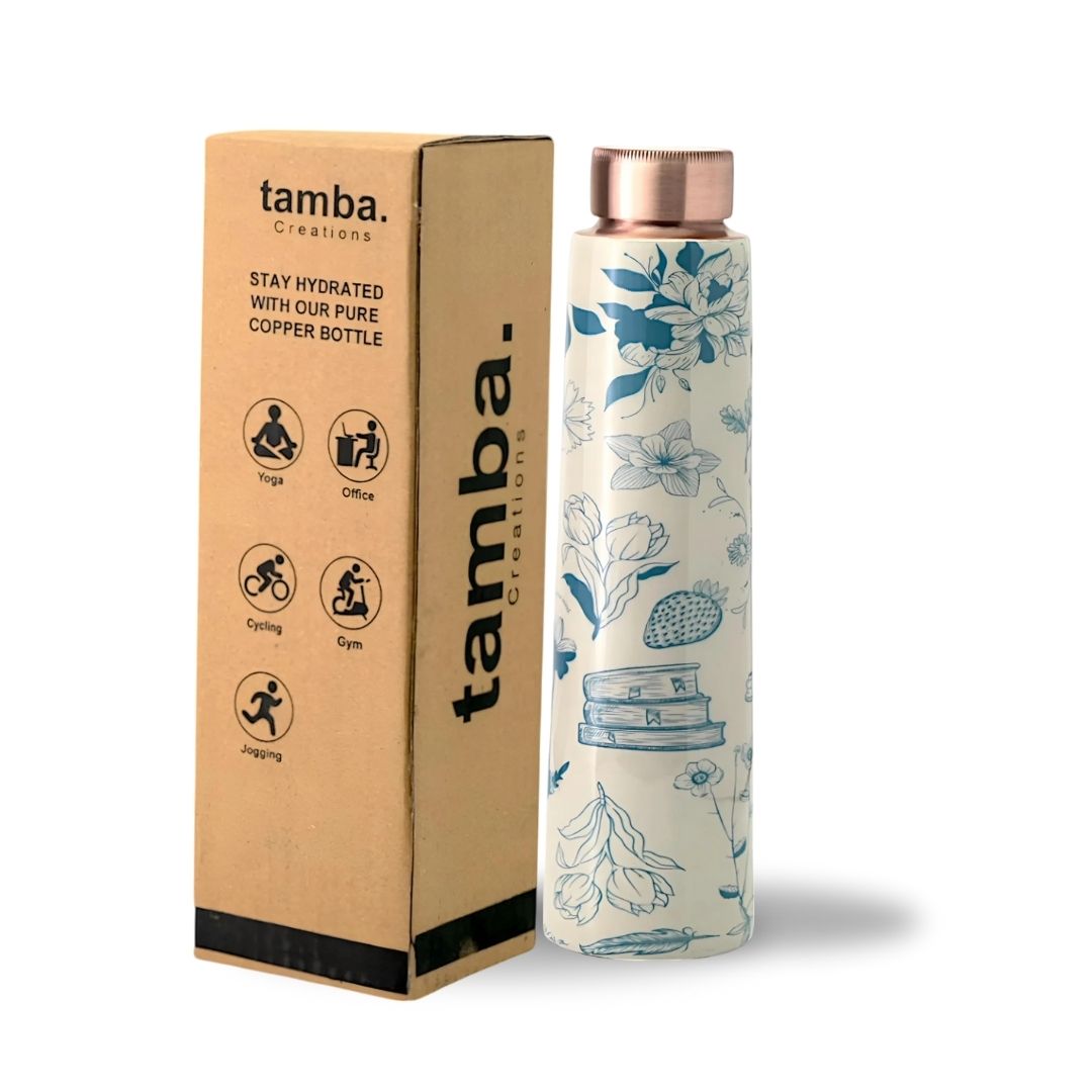 Flower Design Pure Copper Water Bottle – 850ml | Tamba Creations