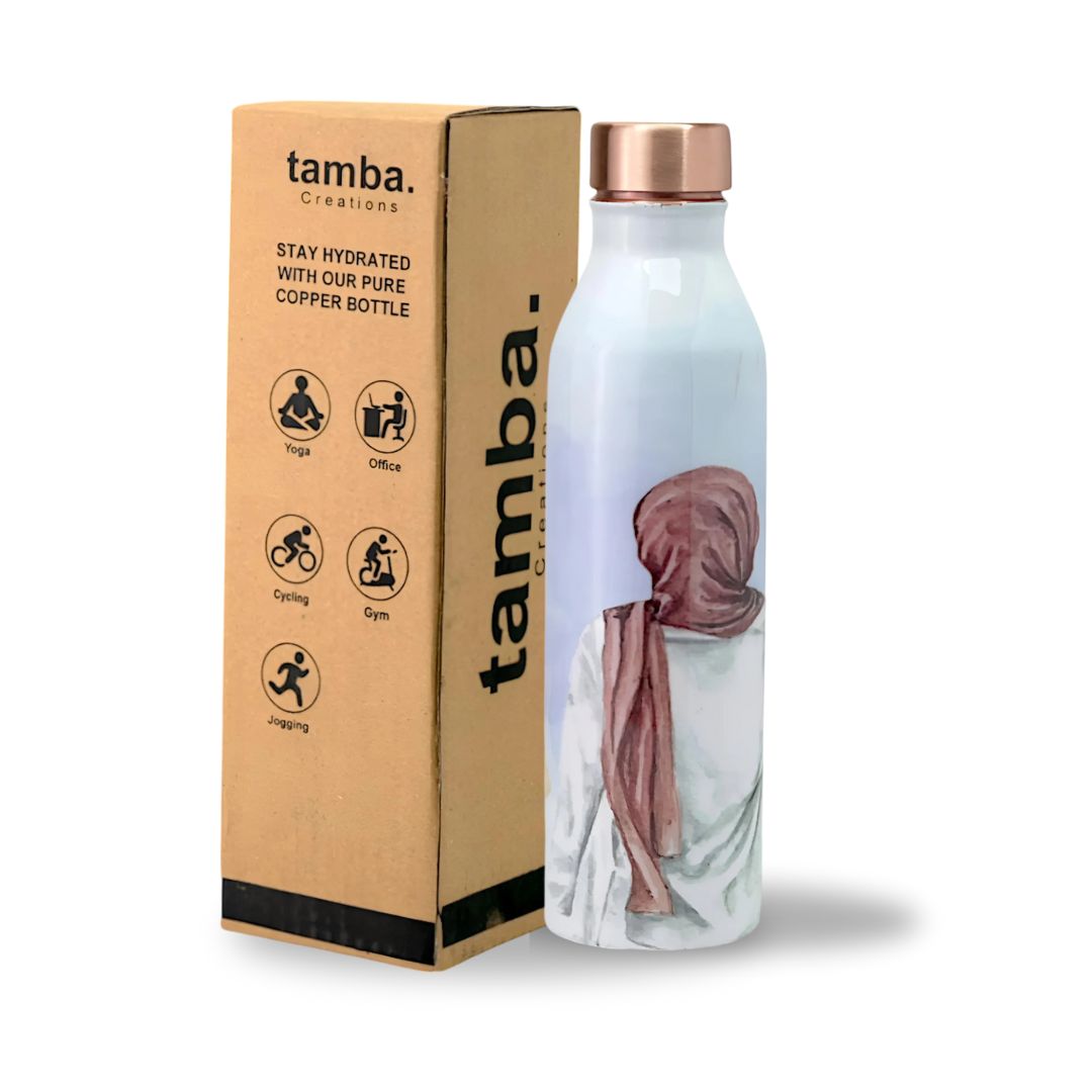 Women Portrait Design Pure Copper Water Bottle – 1 Litre | Tamba Creations
