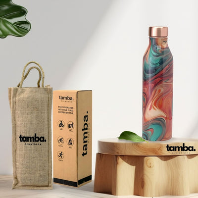 🎨 Swirl Marble Design – Premium Pure Copper Water Bottle (1 Litre, Leak-Proof)
