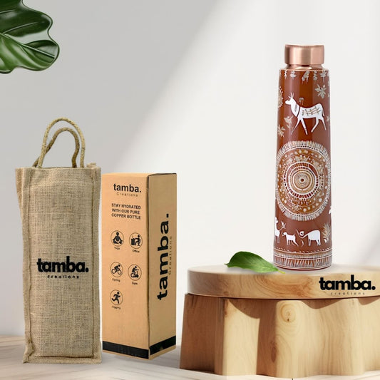Mandala Traditional Design Pure Copper Water Bottle – 850ml | Tamba Creation