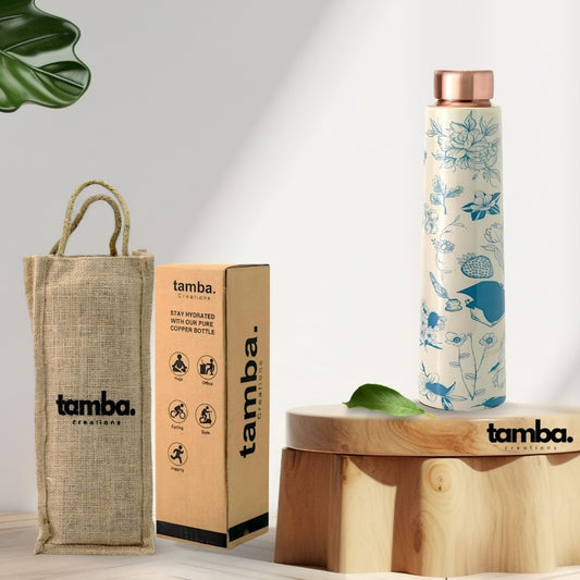 Flower Design Pure Copper Water Bottle – 850ml | Tamba Creations