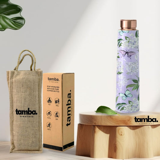 Majestic Floral Design Pure Copper Water Bottle – 850ml | Tamba Creations