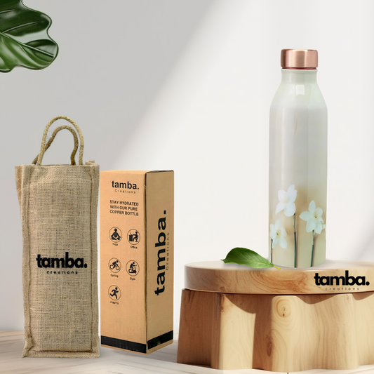 TAMBA CREATIONS Copper Water Bottle-Minimalistic Floral Design | Stylish BPA-Free Drinkware, Rust-Proof & Eco-Friendly | Ideal for Home, Office, Gym | Unique Special Occasion Gift (1L, Pack of 1)