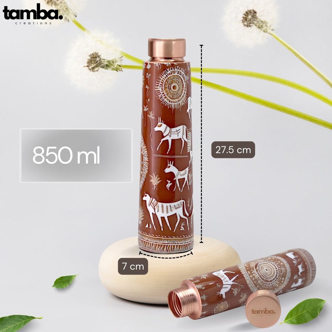 Mandala Traditional Design Pure Copper Water Bottle – 850ml | Tamba Creation