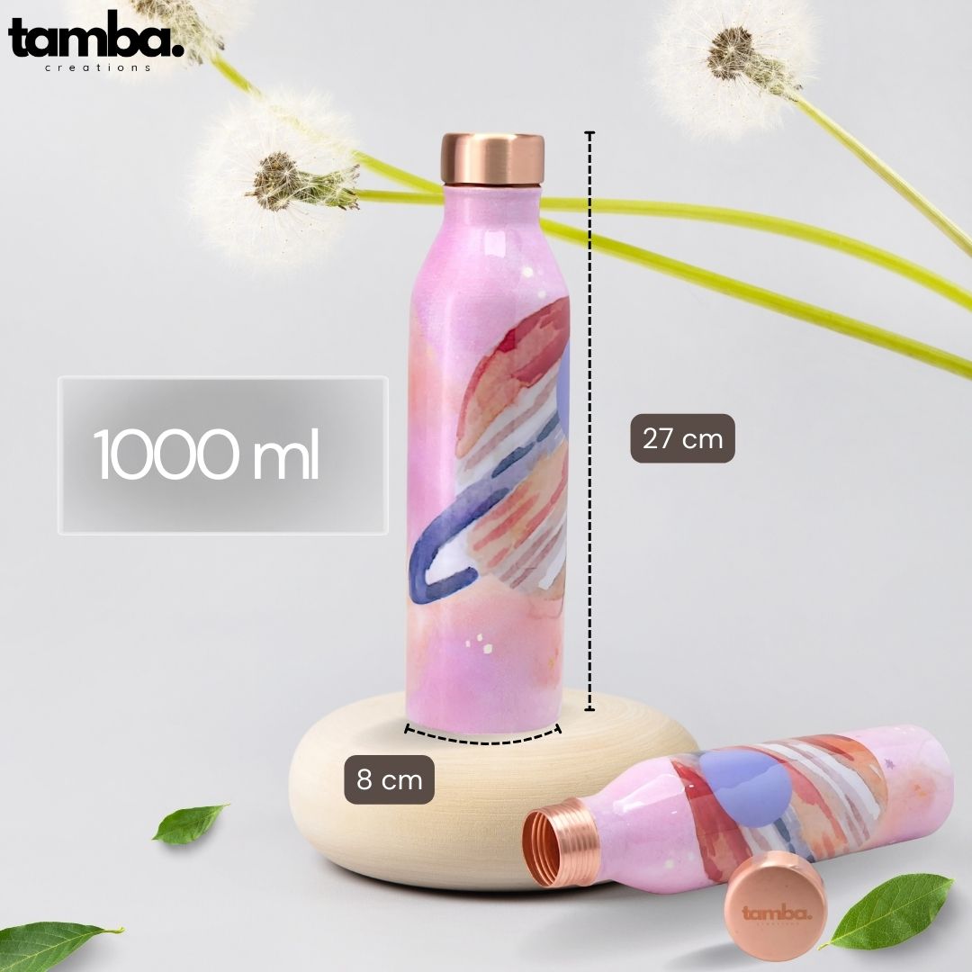🌌 Abstract Saturn Design – Pure Copper Water Bottle (1 Litre, Leak-Proof)