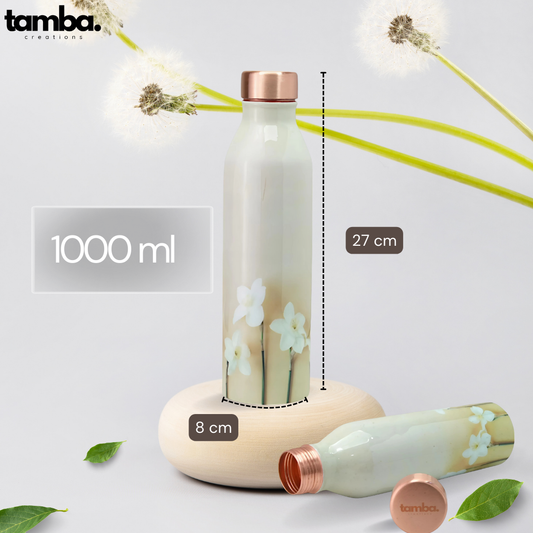 TAMBA CREATIONS Copper Water Bottle-Minimalistic Floral Design | Stylish BPA-Free Drinkware, Rust-Proof & Eco-Friendly | Ideal for Home, Office, Gym | Unique Special Occasion Gift (1L, Pack of 1)