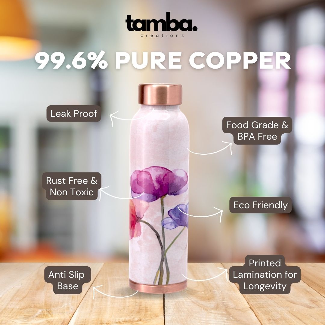 Trio Floral Design Pure Copper Water Bottle – 900ml | Tamba Creations