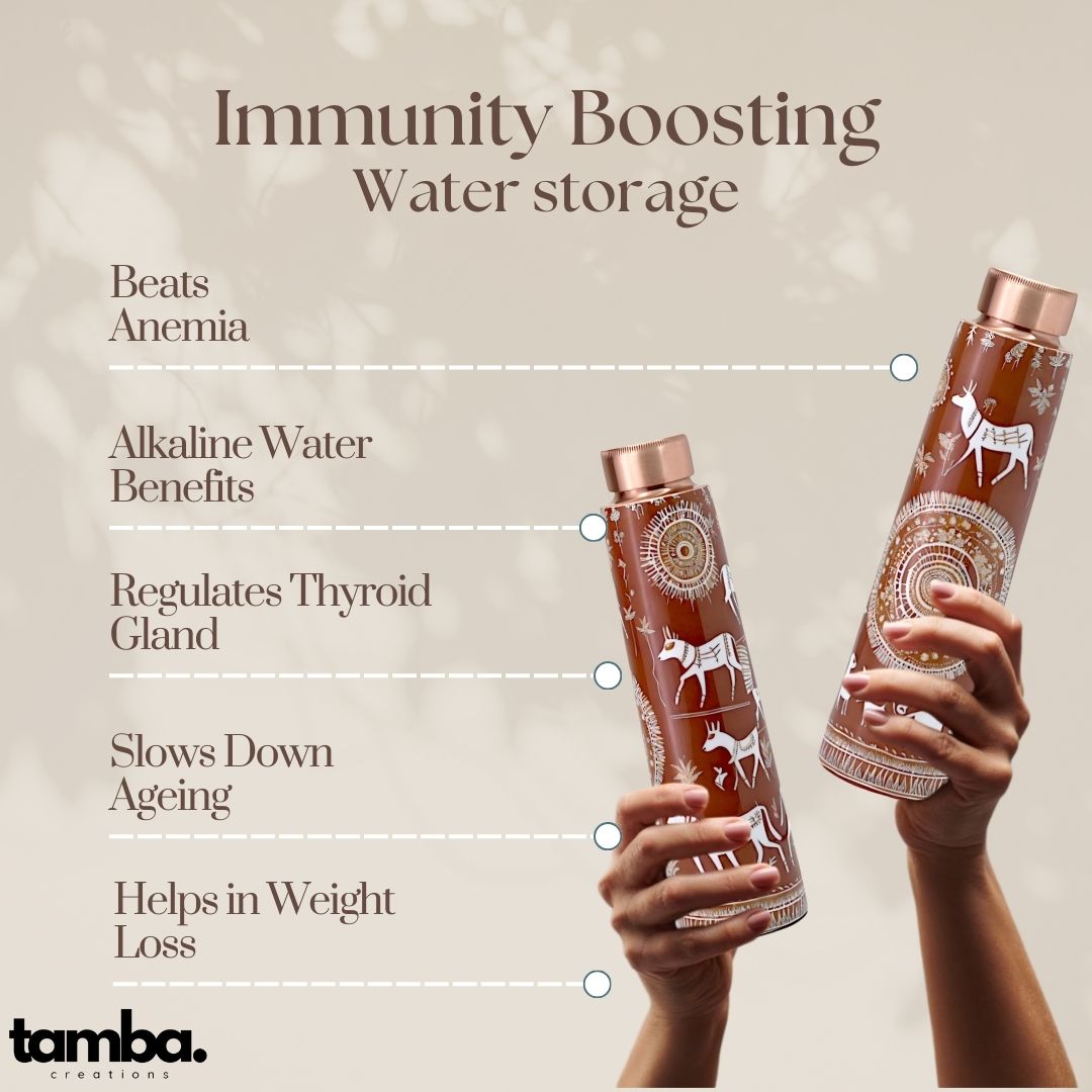 Mandala Traditional Design Pure Copper Water Bottle – 850ml | Tamba Creation