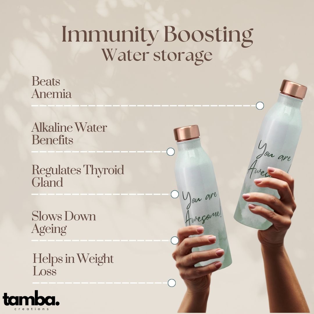 “You Are Awesome” Design Pure Copper Water Bottle – 1 Litre | Green Variants | Tamba Creations