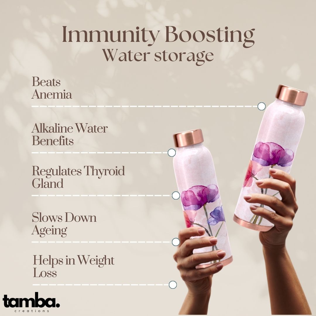 Trio Floral Design Pure Copper Water Bottle – 900ml | Tamba Creations