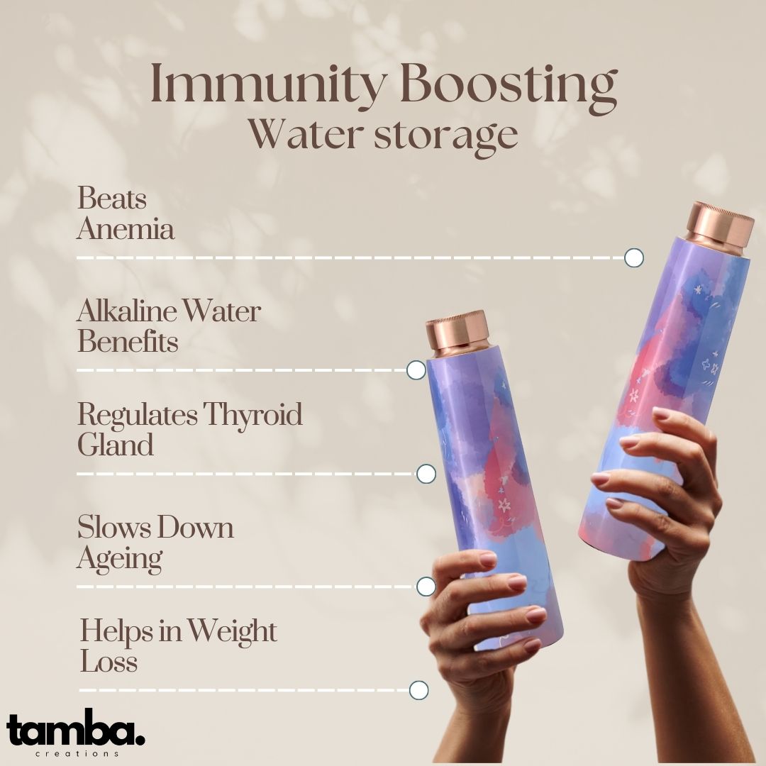 Abstract Watercolor Pattern Pure Copper Water Bottle – 850ml | Tamba Creations