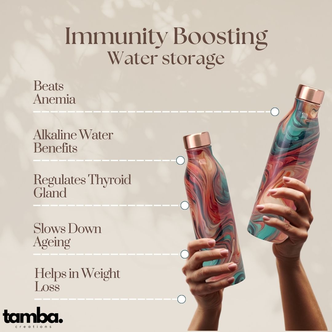 🎨 Swirl Marble Design – Premium Pure Copper Water Bottle (1 Litre, Leak-Proof)