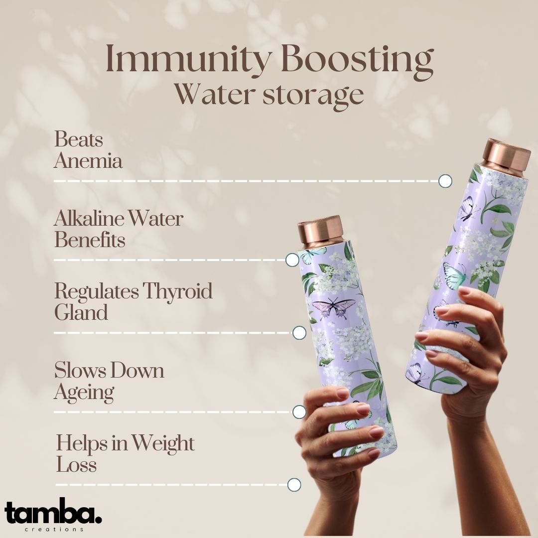 Majestic Floral Design Pure Copper Water Bottle – 850ml | Tamba Creations