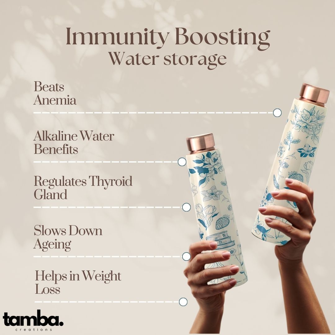 Flower Design Pure Copper Water Bottle – 850ml | Tamba Creations