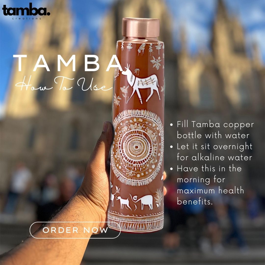 Mandala Traditional Design Pure Copper Water Bottle – 850ml | Tamba Creation