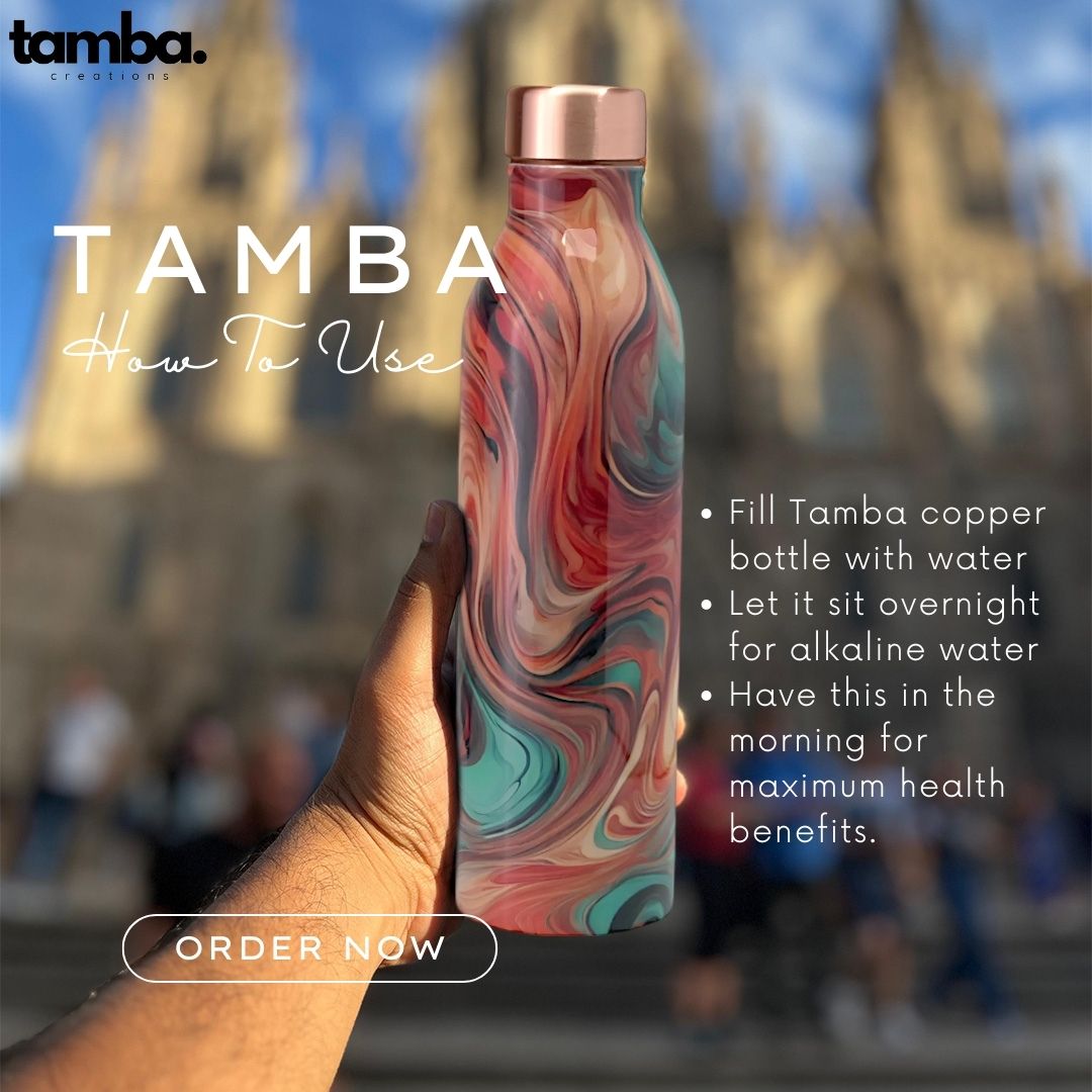 🎨 Swirl Marble Design – Premium Pure Copper Water Bottle (1 Litre, Leak-Proof)