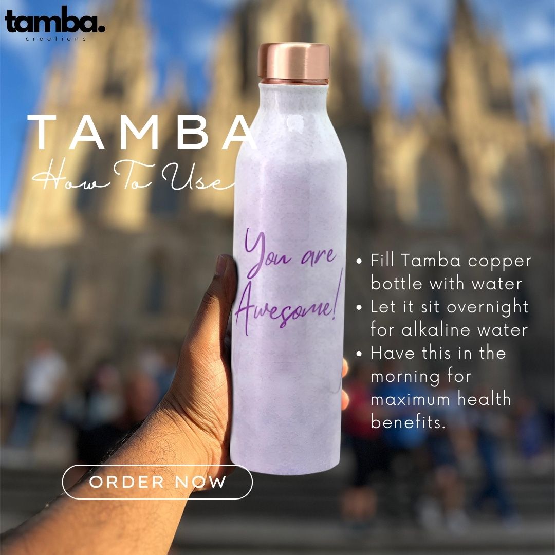“You Are Awesome” Design Pure Copper Water Bottle – 1 Litre | Purple Variants | Tamba Creations