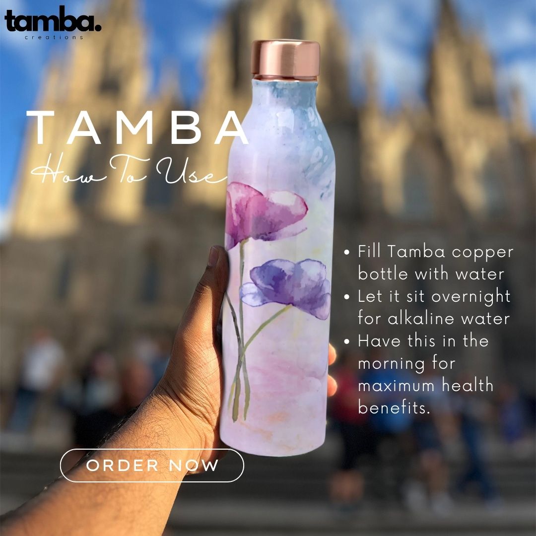 🌸 Handcrafted Floral Copper Bottle – Elegant Design (1 Litre)